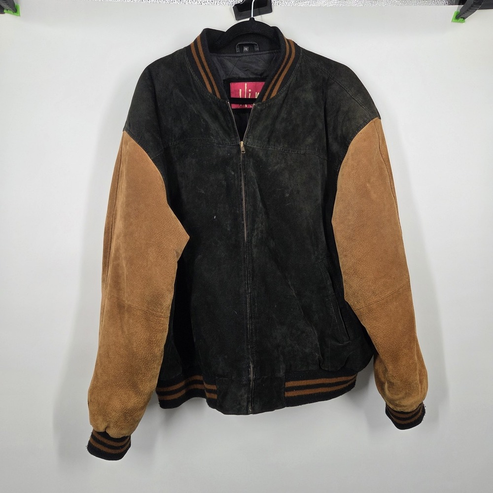 Vintage Hind Suede Leather Bomber Jacket Brown Tan XXL Lined Classic 90s